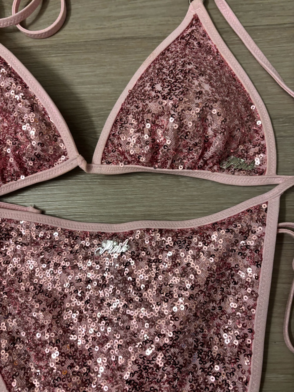 Legally blonde PINK Victoria's Secret Pink Sequin Triangle Bikini - Picture 2 of 3